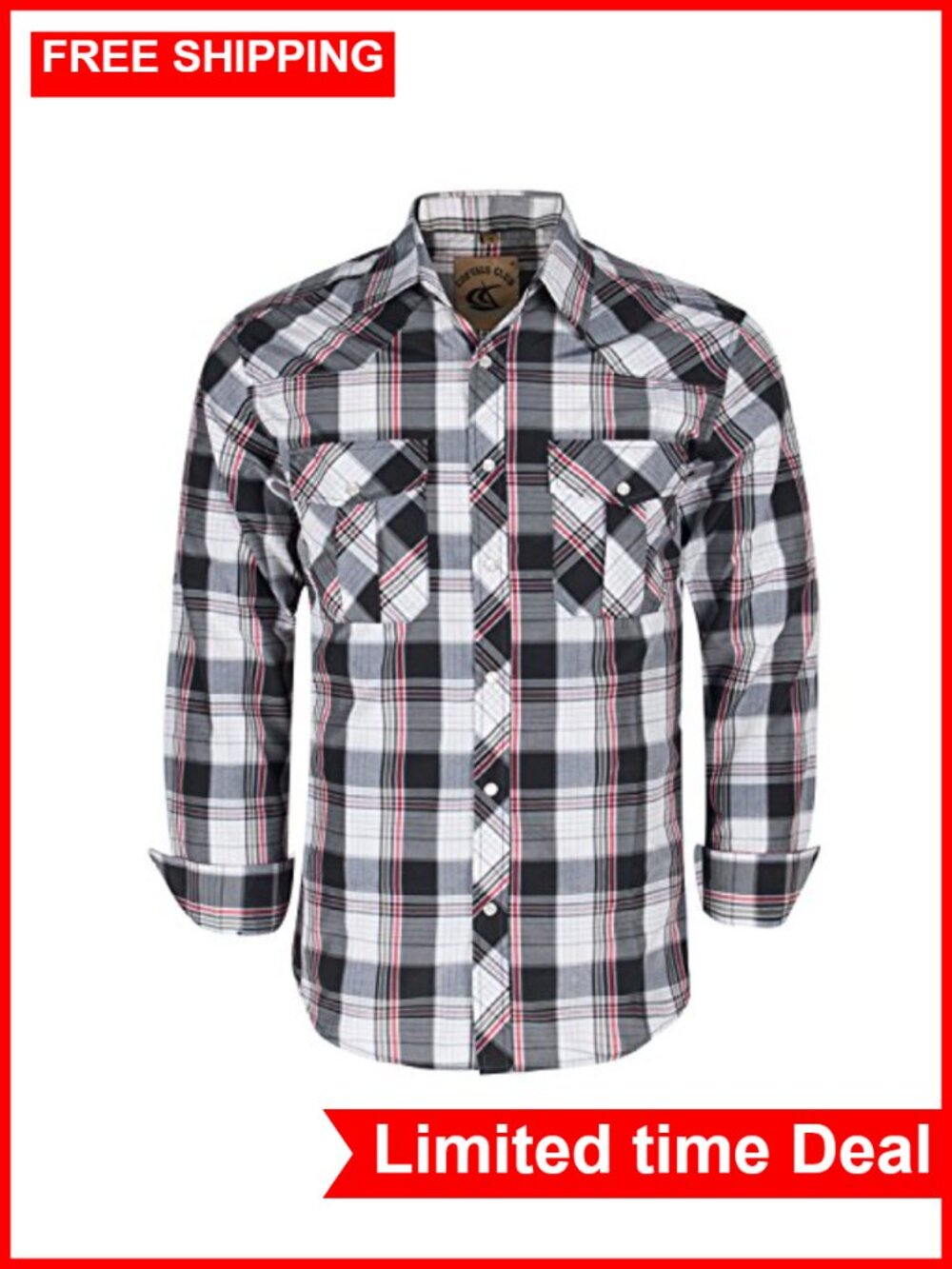 Men's Western Cowboy Pearl Snap Button Down Shirt Long Sleeve Polycotton Work
